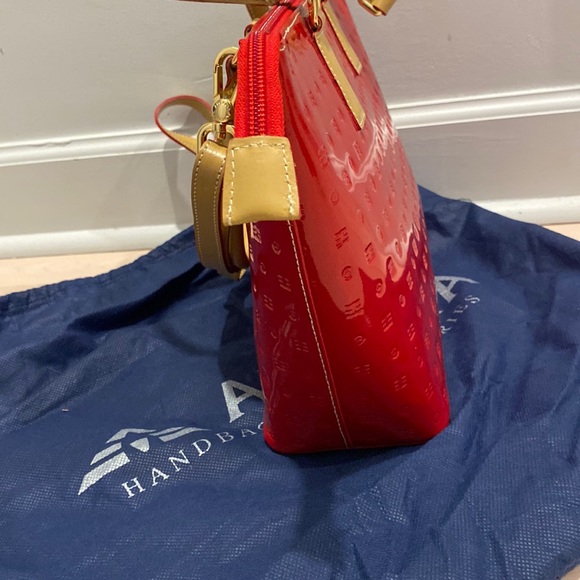 Arcadia red tan trim satchel shoulder bag - Picture 8 of 14